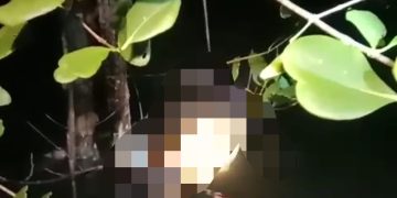 Tangkap layar video amatir yang memperlihatkan jenazah korban terapung dalam keadaan terikat tali di pohon Bakau.(Ist)